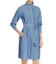 Tory Burch Chambray Deneuve Denim Ruffled Dress