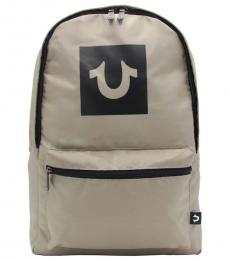 True Religion Beige Box Logo Large Backpack