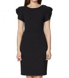 Betsey Johnson Black Puff Sleeve V-Back Midi Dress