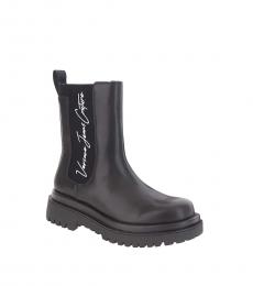 Versace Jeans Couture Black Leather Logo Boots