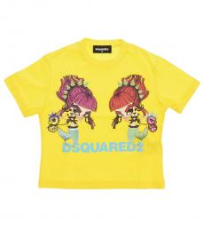 Dsquared2 Little Girls Yellow Cotton Printed T-Shirt