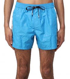 Balmain Turquoise Logo Print Swim Shorts