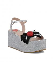 Love Moschino Silver Logo Bow Glitter Wedges