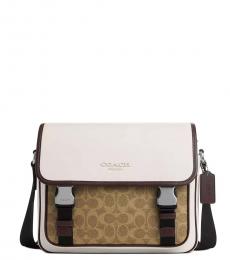 Coach White/Tan Racer Large Crossbody Bag