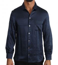 Dolce & Gabbana Navy Blue Silk Casual Lounge Shirt