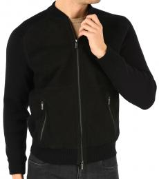 Ermenegildo Zegna Black Suede Leather Cardigan
