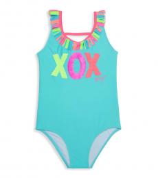 Betsey Johnson Girls Blue Sequin-Embellished One-Piece Swimsuit