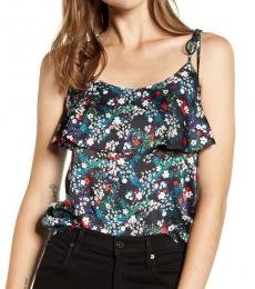 Rebecca Minkoff Black Floral Satin Ruffle Camisole Top