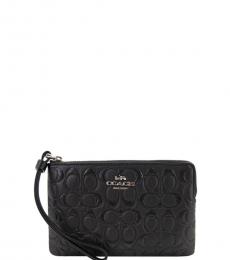 Coach Black Glitter Signature Corner Zip Wristlet
