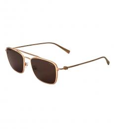 Salvatore Ferragamo Satin Gold-Brown Square Sunglasses