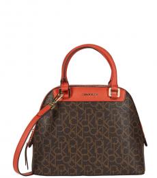 Calvin Klein Brown Burnt Organizational Medium Satchel