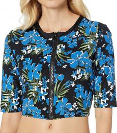 Michael Kors Black Tropical Bliss Crop Rashguard