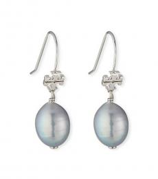 Silver Logo Pearl Drop Earrings