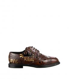 Dolce & Gabbana Brown Hand painted King Love Lace Ups