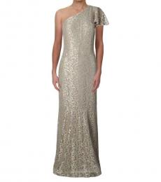Golden One-shoulder Lace Gown