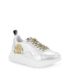 Silver Snake Print Leather Sneakers