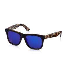 Blue Brown Camo Print Square Sunglasses