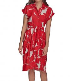 DKNY Red Floral Print Shirt Dress