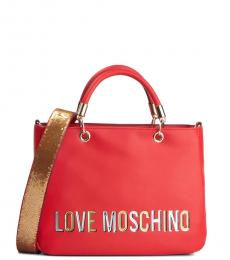 Love Moschino Red Laminated Logo Medium Satchel