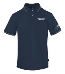 Philipp Plein Navy Blue Printed Logo Polo