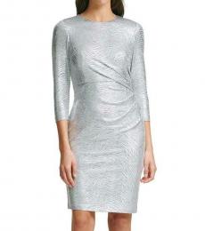 Silver Metallic Midi Cocktail Dress