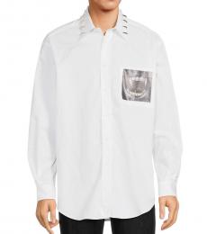 Roberto Cavalli White Graphic Embellished Shirt