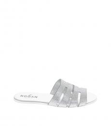 Hogan Silver Glitter Slide Sandals