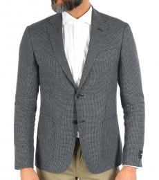 Gray  Linen Two Button Blazer With Notch Lapels