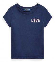 Little Girls Navy Pink Pony Graphic T-shirt