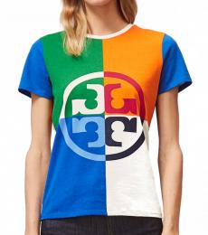 Tory Burch Multi color Color-Block Logo T-Shirt