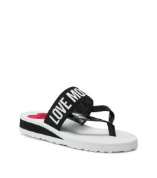 Love Moschino Black White Logo Print Flip Flops