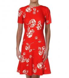 Ralph Lauren Orange Crepe Pleated Floral Mini Dress