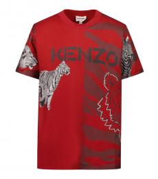 Kenzo Boys Red Logo Printed T-Shirt