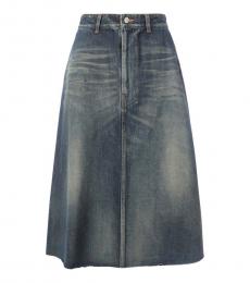 Light Blue Vintage Effect Denim Skirt