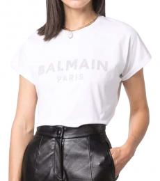 Balmain White Logo Swequin T-Shirt