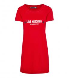 Love Moschino Red Cotton Crewneck Dress