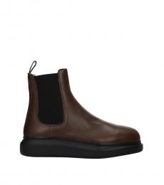 Alexander McQueen Brown Coffee Leather Ankle Boots