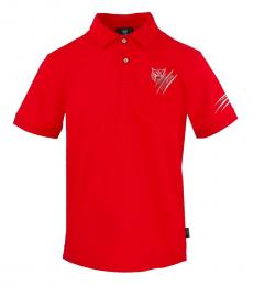 Philipp Plein Red Printed Logo Polo