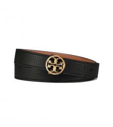 Tory Burch Black-New Cuoio Reversible Logo Belt