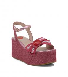 Love Moschino Pink Logo Bow Glitter Wedges