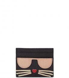 Karl Lagerfeld Black Gold Patch Graphic Card Holder