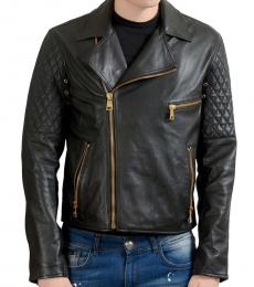 Versus Versace Black Leather Zip Up Jacket