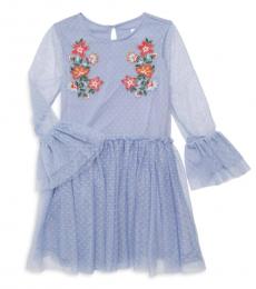 BCBGirls Little Girls Blue Embroidered Mesh Dress