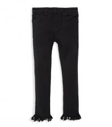 7 For All Mankind Girls Black Embroidered Frayed-Hem Jeans