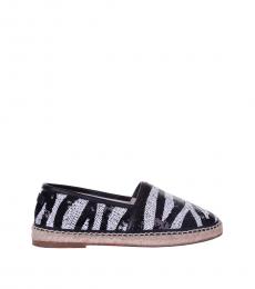 Dolce & Gabbana Black White Sequined Zebra Espadrilles