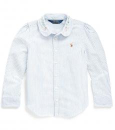 Ralph Lauren Little Girls Blue-White Floral Oxford Shirt