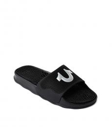 True Religion Black Silver Horseshoe Logo Slides