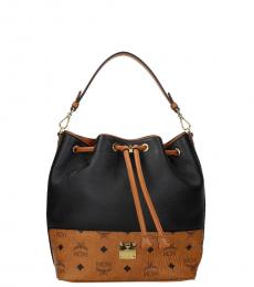 MCM Black Cmael Monogram Small Bucket Bag