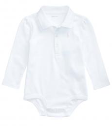 Ralph Lauren Baby Girls White Interlock Polo Bodysuit