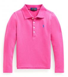 Ralph Lauren Little Girls College Pink Stretch Mesh Long-Sleeve Polo